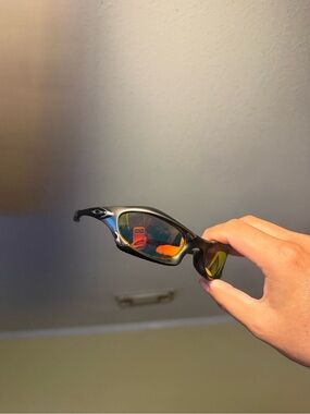 Men's Black Frame Sunglasses with Orange Mirrored Lenses Oakleys